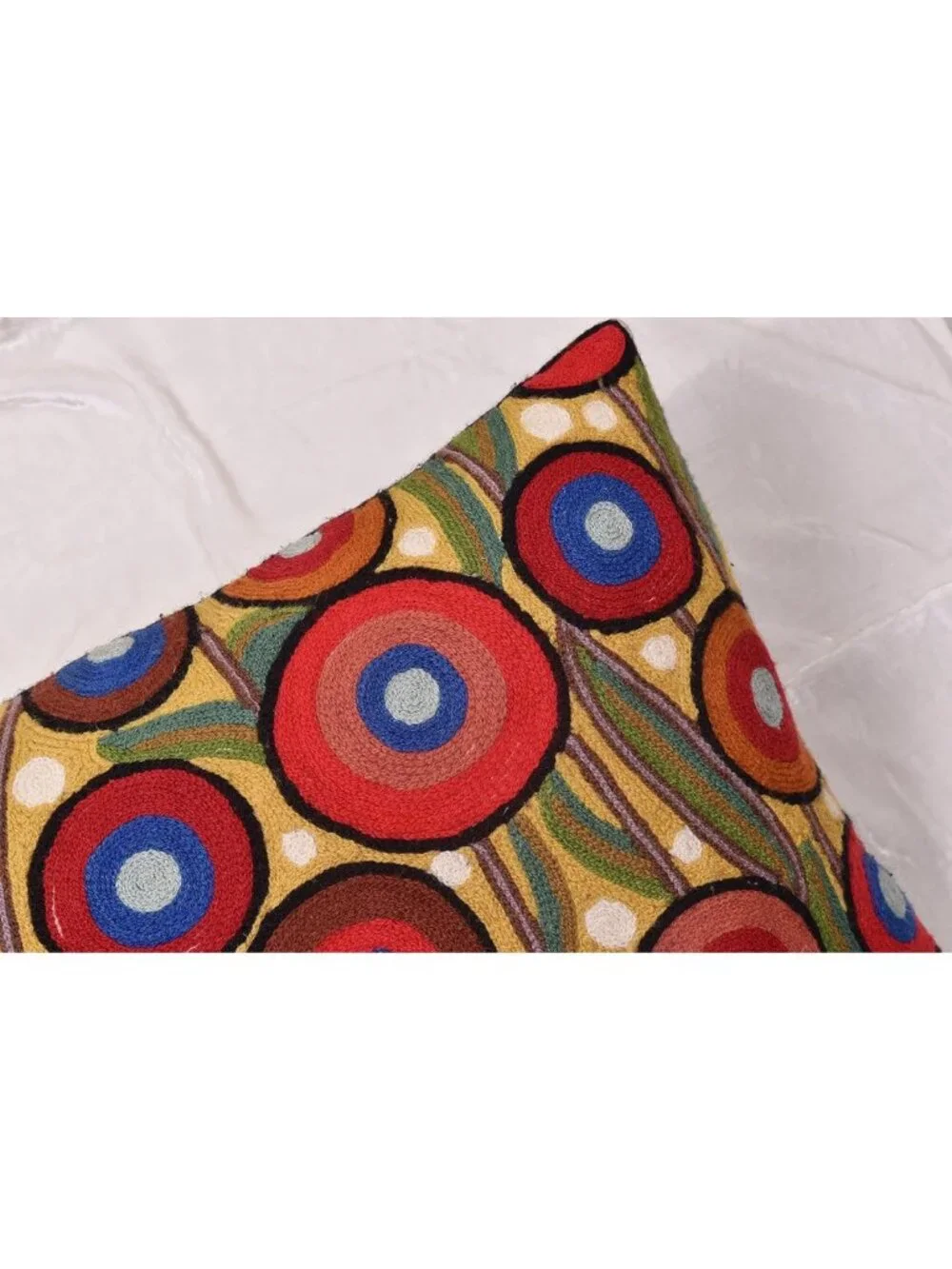 Hand Embroidered Yellow Poppy Floral Pillow Cover - Farmhouse Cushion 14x20